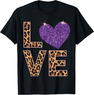Love Leopard Purple Heart Valentine's Day Women Girls T-Shirt - T-Shirt | Black