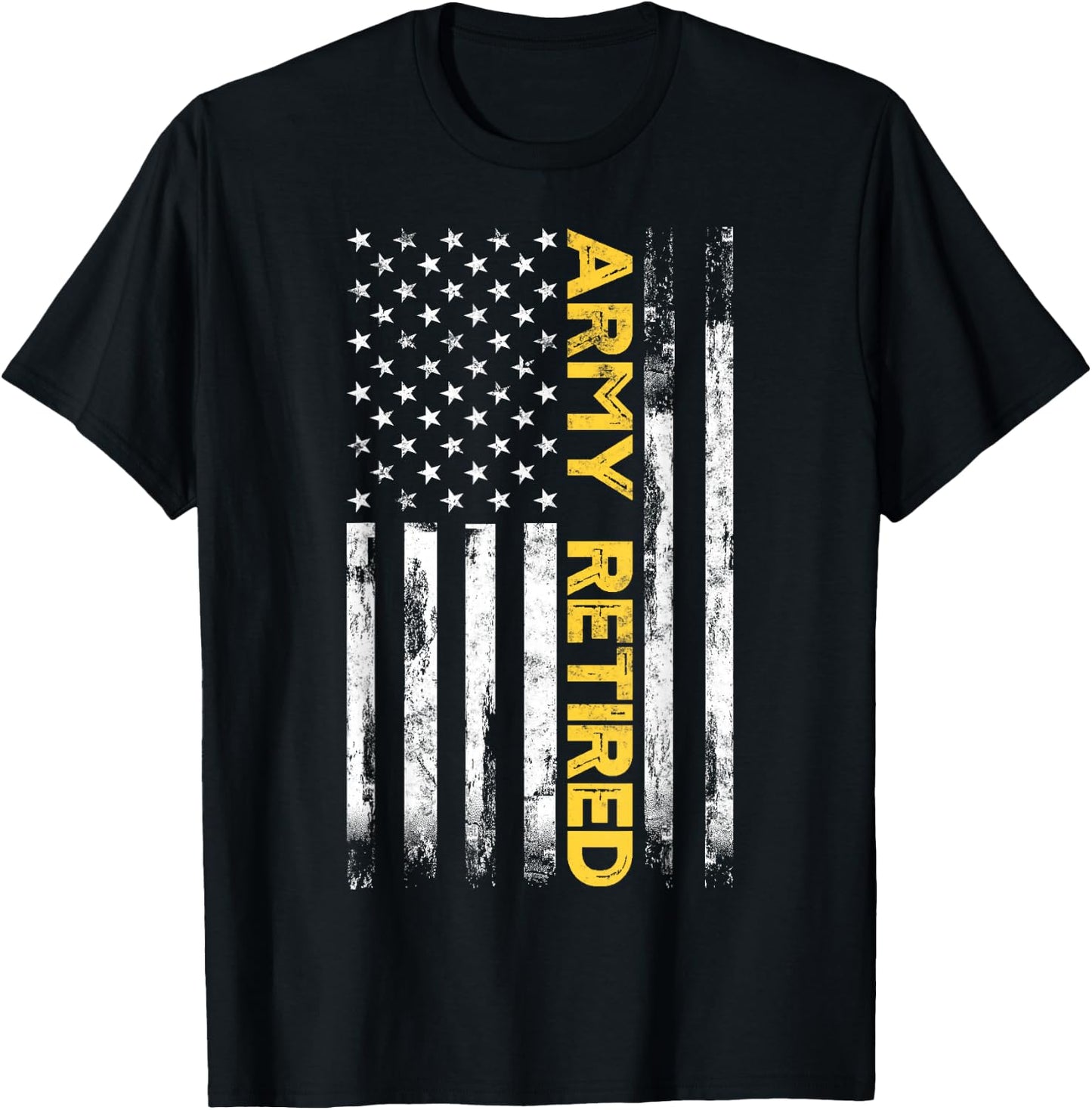Army Retired Military Army Thin Goldline American Flag T-Shirt - T-Shirt | Black