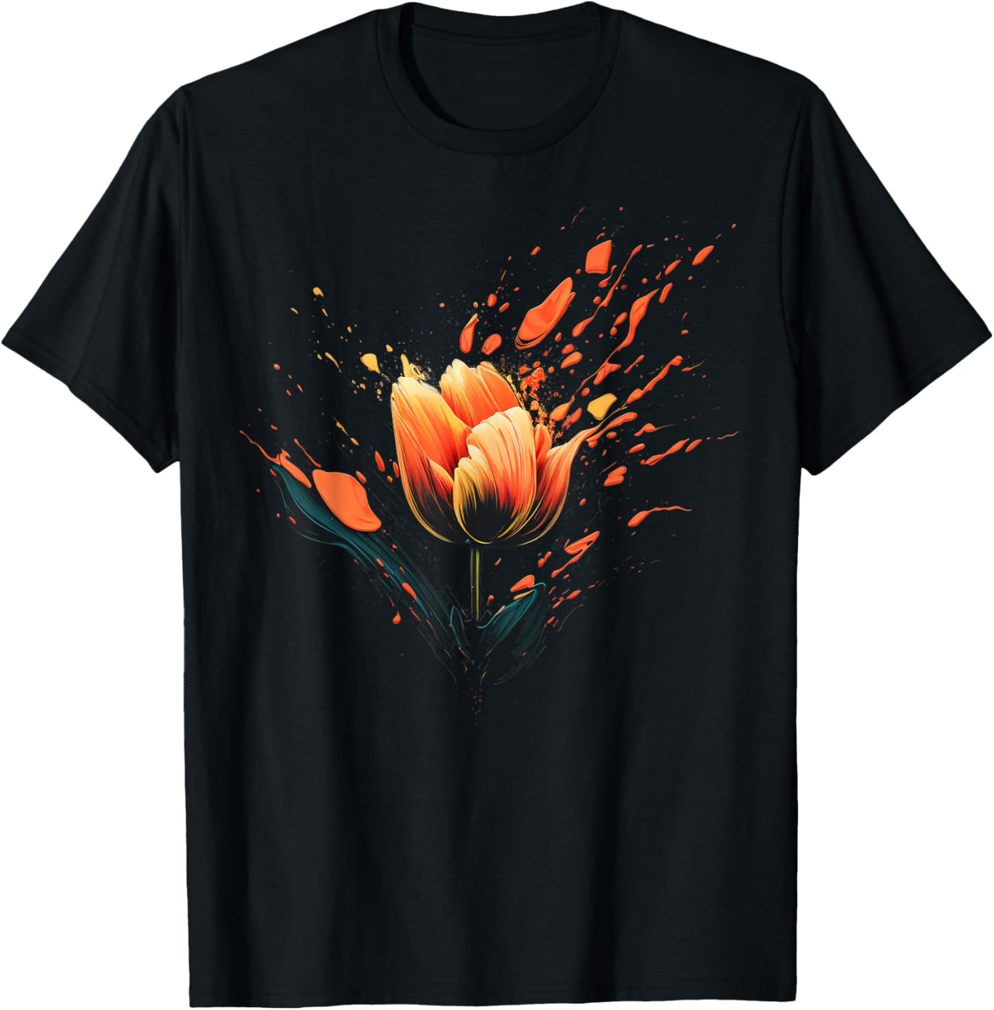 Shattered Tulip flower with Tulip petals T-Shirt - T-Shirt | Black