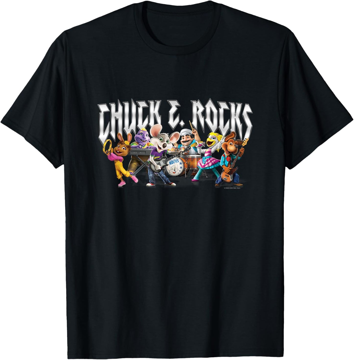 Chuck E. Cheese Chuck E. Rock Band Group Shot Chest Logo T-Shirt - T-Shirt | Black