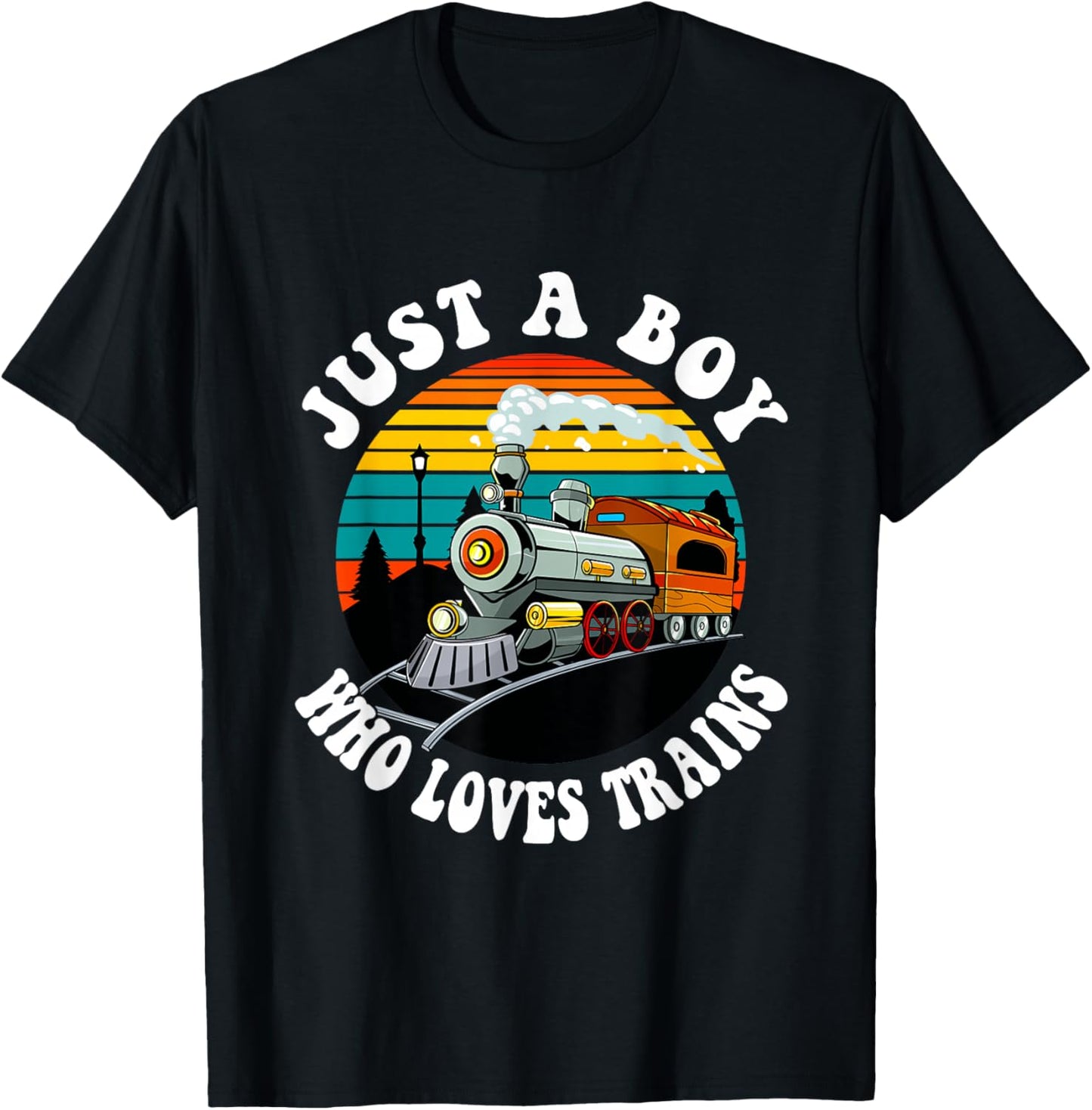 A Boy Who Loves Trains Funny Retro Vintage Train Lover Kids T-Shirt - T-Shirt | Black