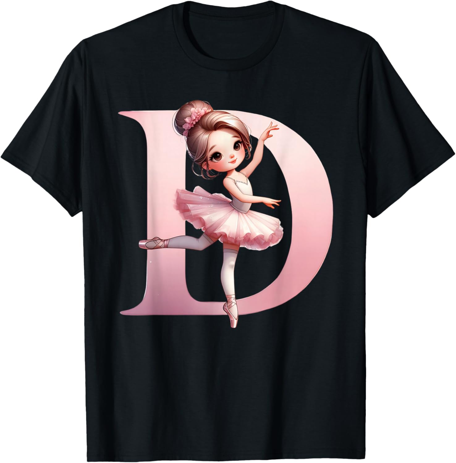 Ballerina Girl Dancing Name First Letter D Girly Tutu Ballet T-Shirt - T-Shirt | Black
