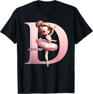 Ballerina Girl Dancing Name First Letter D Girly Tutu Ballet T-Shirt - T-Shirt | Black