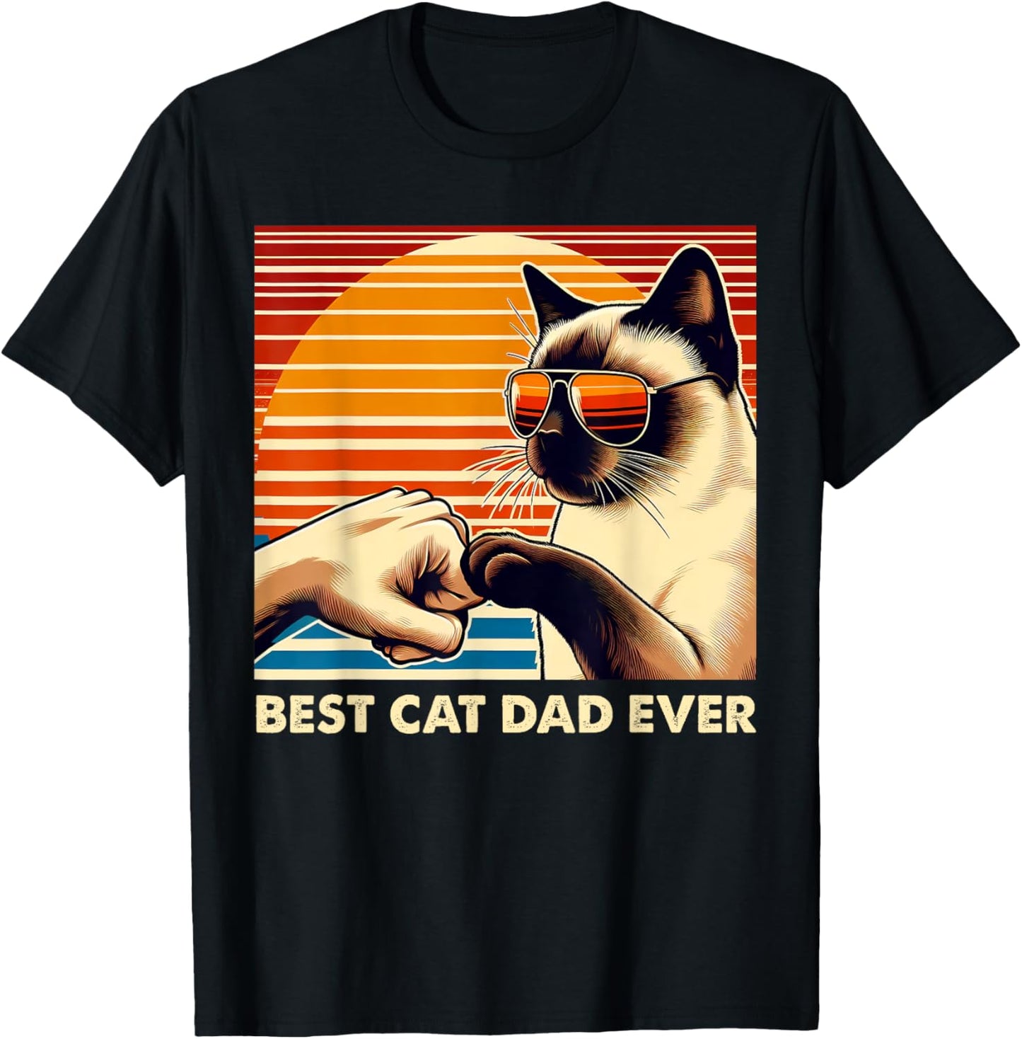 Vintage Best Cat Dad Ever Siamese Cat Lover Fathers Day Men T-Shirt - T-Shirt | Black
