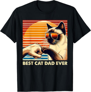 Vintage Best Cat Dad Ever Siamese Cat Lover Fathers Day Men T-Shirt - T-Shirt | Black