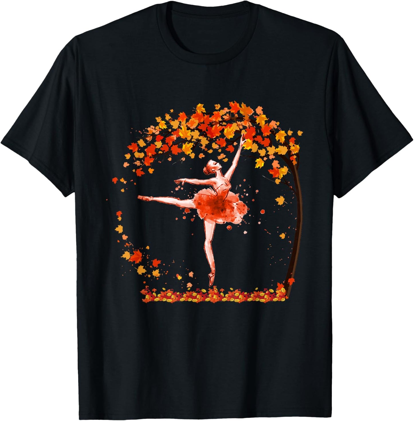 Ballerina Dancer Ballet Dance Autumn Fall Maple Gift T-Shirt - T-Shirt | Black