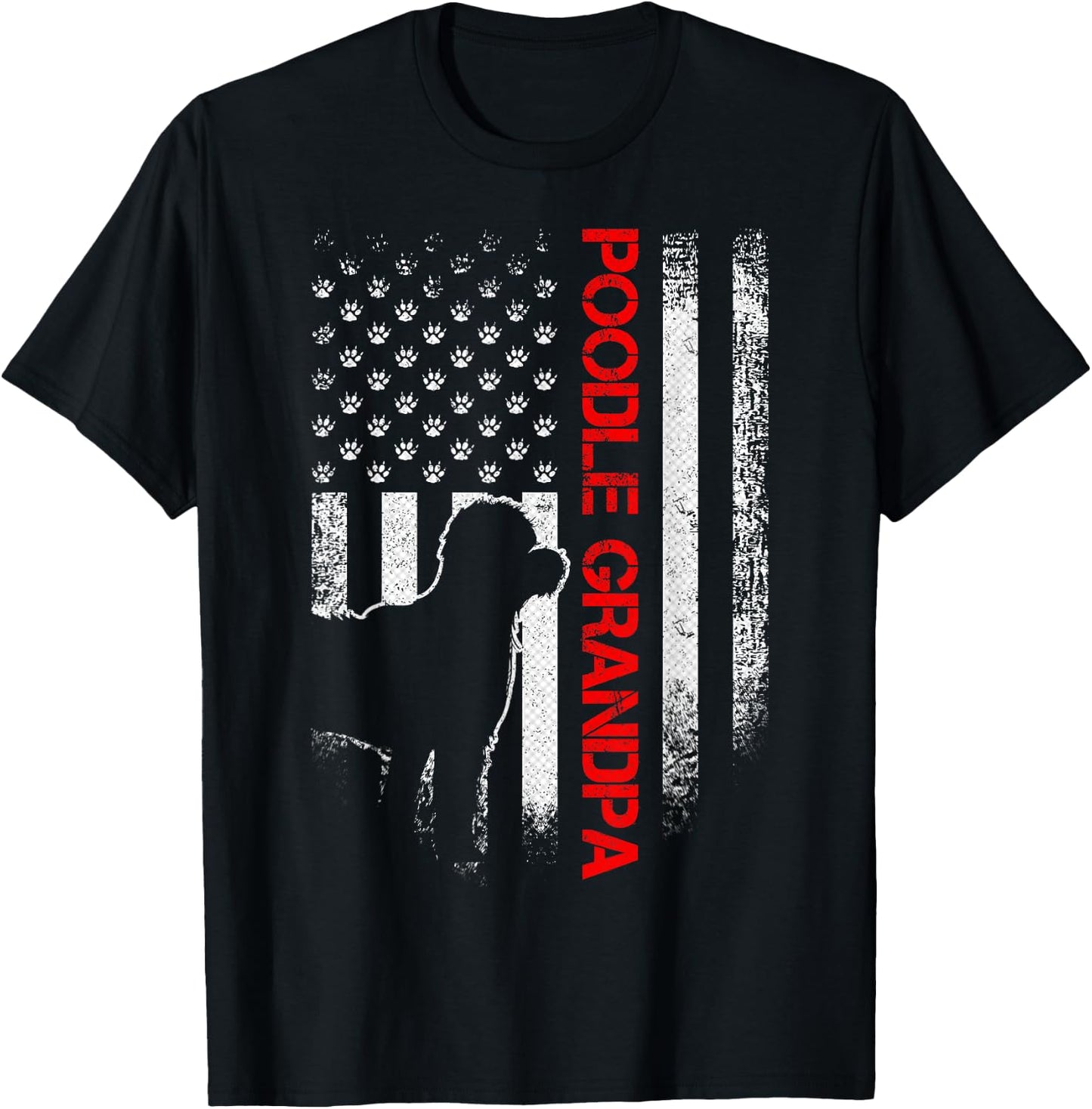 Vintage USA American Flag Proud Poodle Grandpa Silhouette Men T-Shirt - T-Shirt | Black