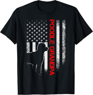 Vintage USA American Flag Proud Poodle Grandpa Silhouette Men T-Shirt - T-Shirt | Black