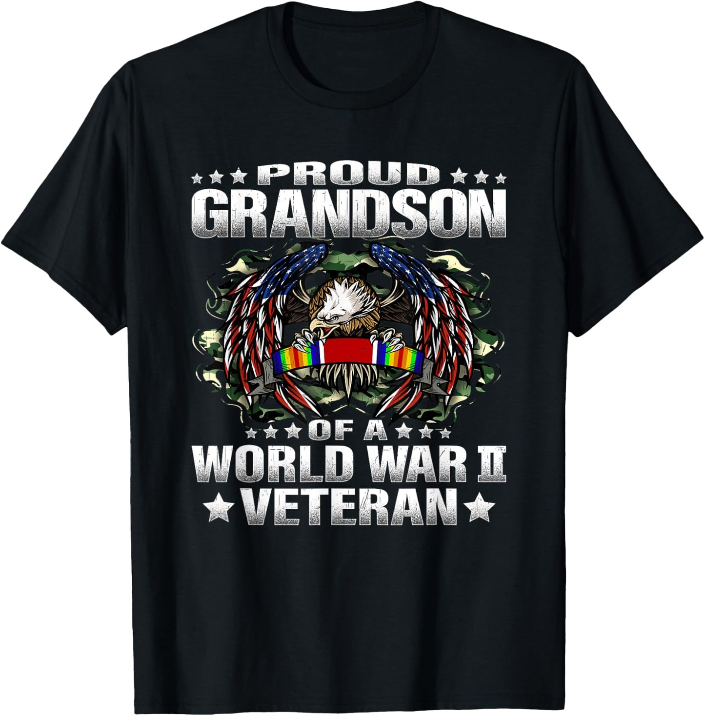 Proud Grandson Of A World War 2 Veteran Military Vets Family T-Shirt - T-Shirt | Black