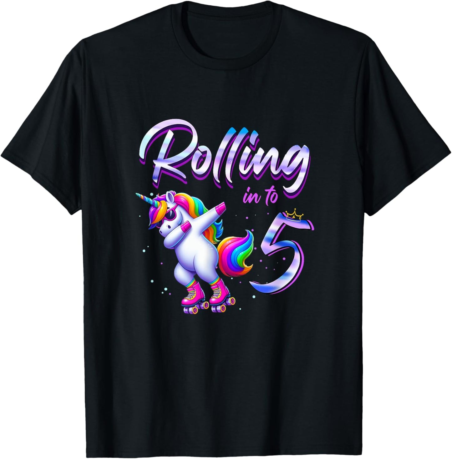 Rolling into 5 Roller Skating Unicorn 5th Birthday Party T-Shirt - T-Shirt | Black