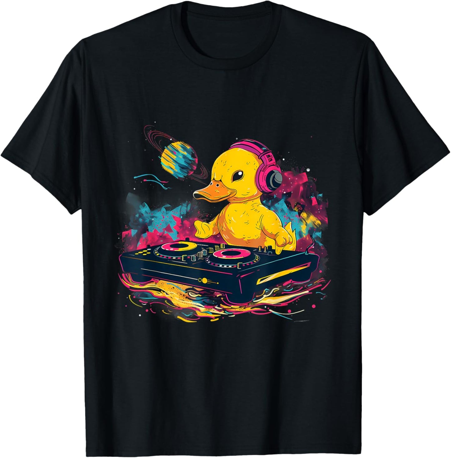 Rubber Duck Turntable DJ Music DJ Rubber Duckie Watercolor T-Shirt - T-Shirt | Black