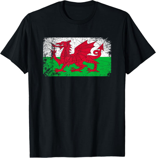 Vintage Made in Wales Welsh Flag Gift T-Shirt - T-Shirt | Black