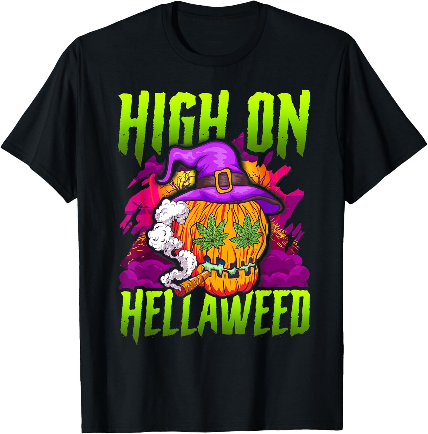 Halloween Pumpkin Stoner Weed Joint Smoking T-Shirt - T-Shirt | Black