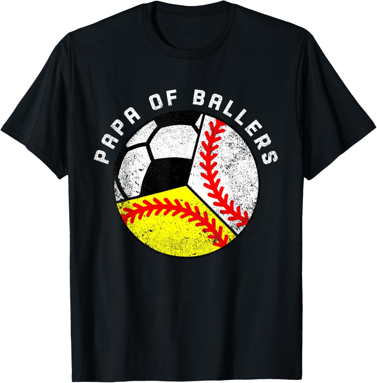 Papa Of Ballers Funny Baseball Softball Soccer Papa T-Shirt - T-Shirt | Black