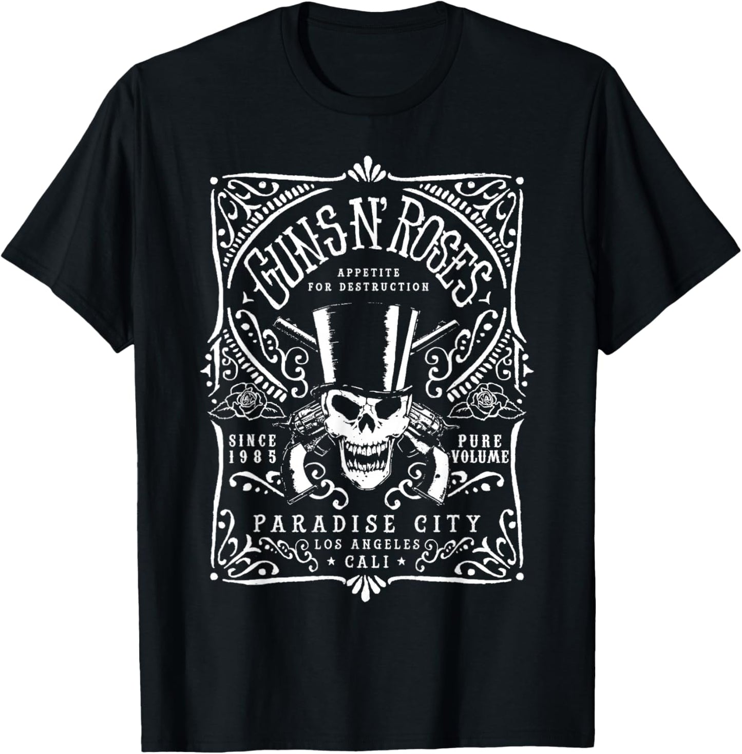 Official Guns N' Roses Paradise City Label T-Shirt - T-Shirt | Black