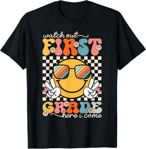 Watch Out First Grade Here I Come Back To School 1st Grade T-Shirt - T-Shirt | Black