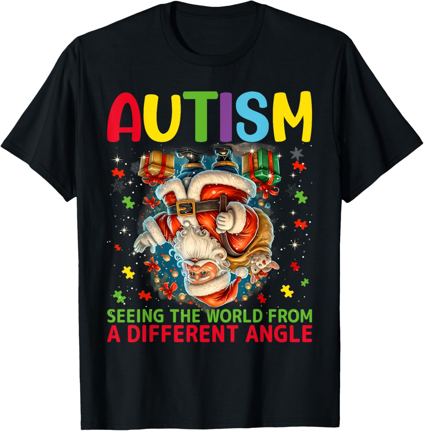 Autism Christmas Autistic Xmas Day Love Autism Awareness T-Shirt - T-Shirt | Black