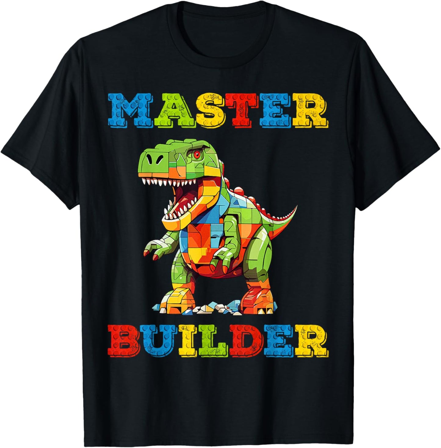 Master Builder Kids Building Blocks Toy T-Rex Dinosaur Lover T-Shirt - T-Shirt | Black