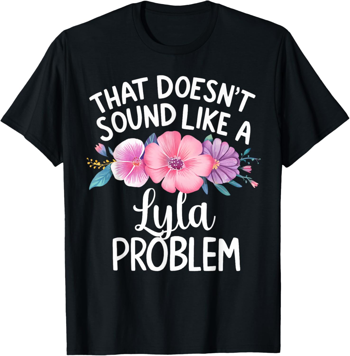 LYLA Personalised Cute Flower Girls LYLA Name T-Shirt - T-Shirt | Black