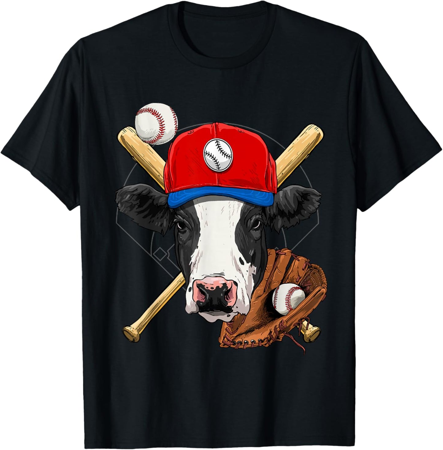 Cow Baseball Cow Lovers Baseball Player T-Shirt - T-Shirt | Black