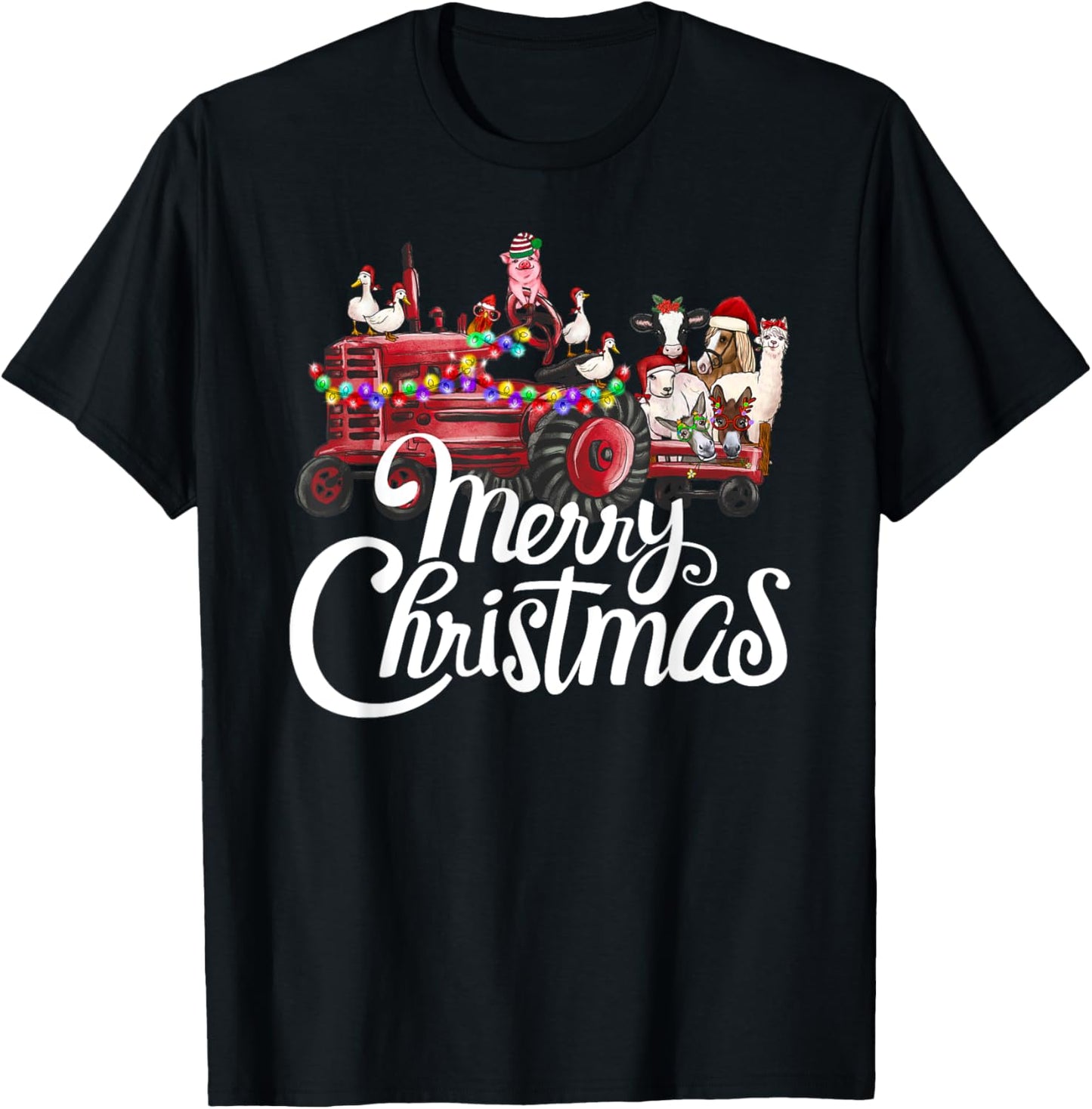 Merry Christmas cute Christmas Farm animal Truck T-Shirt - T-Shirt | Black