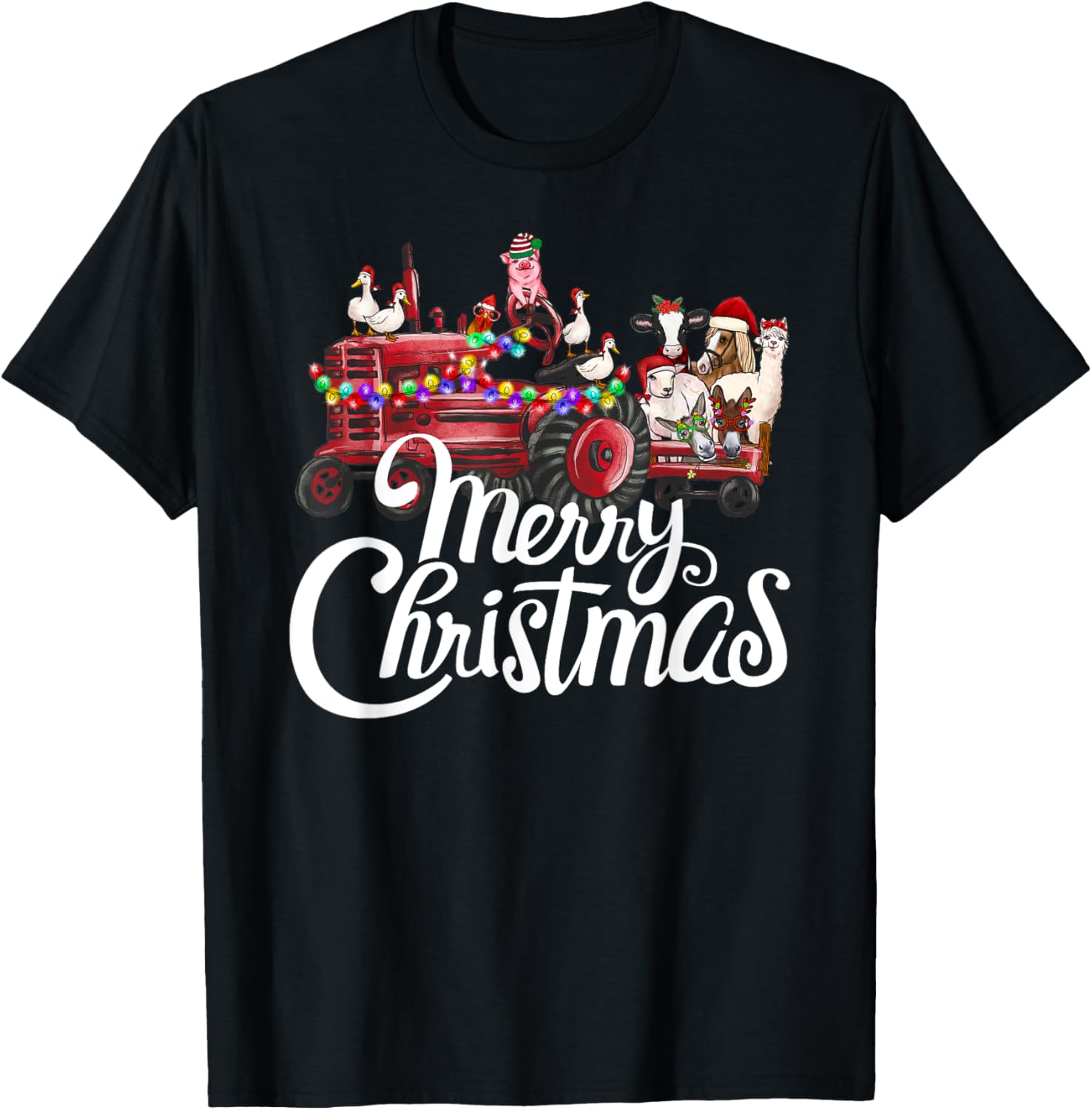 Merry Christmas cute Christmas Farm animal Truck T-Shirt - T-Shirt | Black