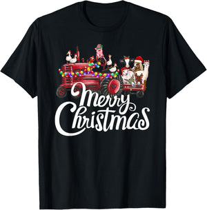 Merry Christmas cute Christmas Farm animal Truck T-Shirt - T-Shirt | Black