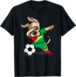 Dog Dabbing Guyana Soccer Jersey Shirt Guyanese Football Men Women Kids T-Shirt - T-Shirt | Black
