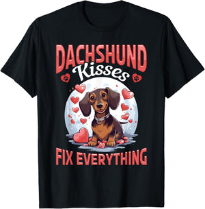 badger wiener sausage dog Dachshund kisses Fix everything Men Women Girls Kids T-Shirt - T-Shirt | Black