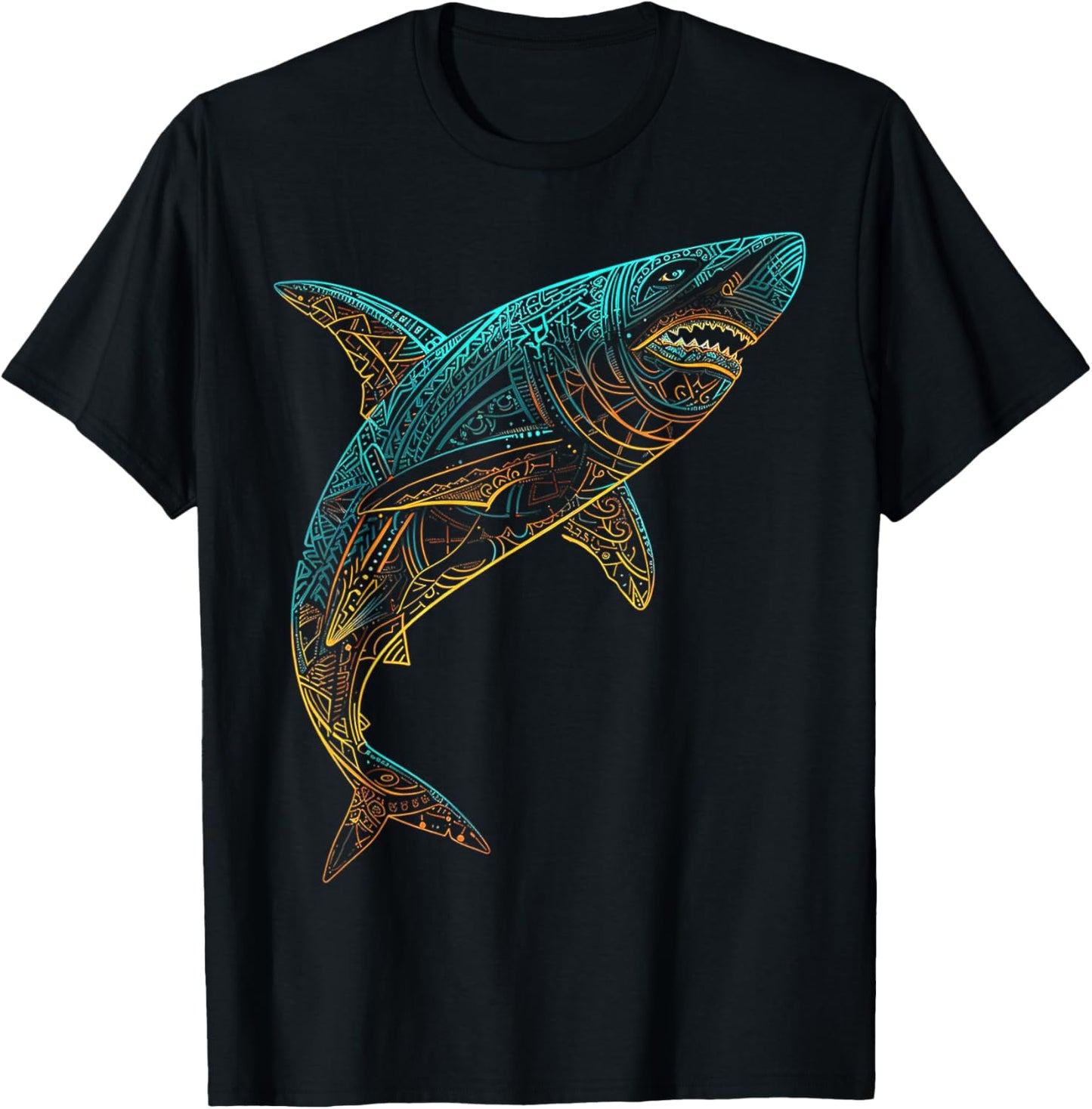 Shark Mandala Art Animal Love Fantasy Graphic Shark T-Shirt - T-Shirt | Black