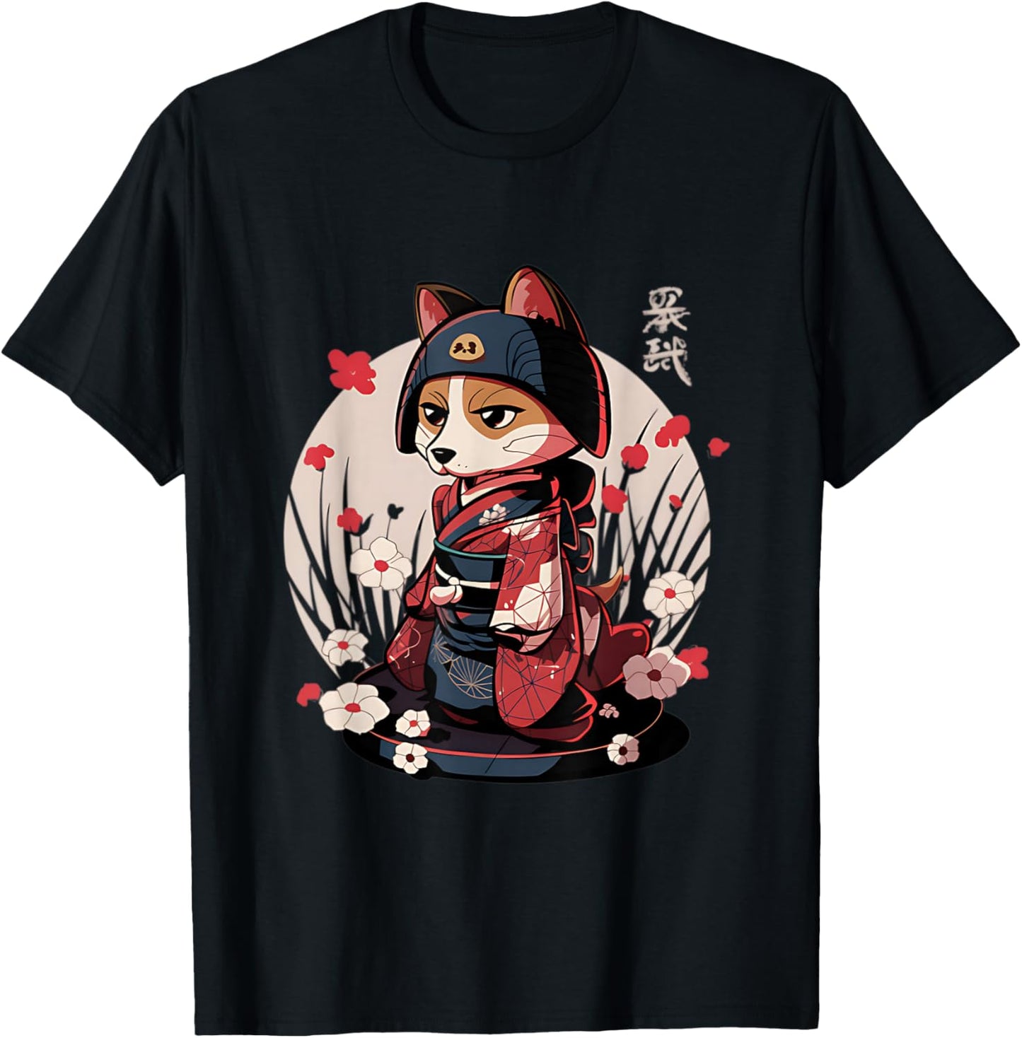 Japanese Samurai Dog Tattoo Kawaii Ninja Dog T-Shirt - T-Shirt | Black