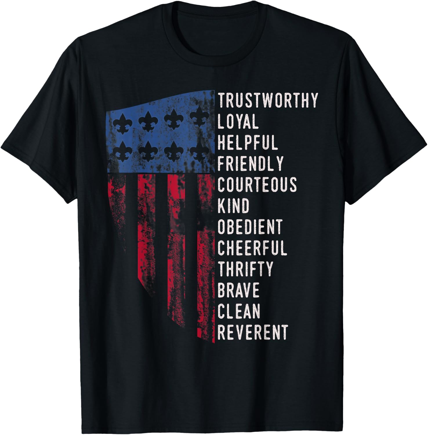 Vintage Scouting Gift | US America Flag Scouting Law T-Shirt - T-Shirt | Black