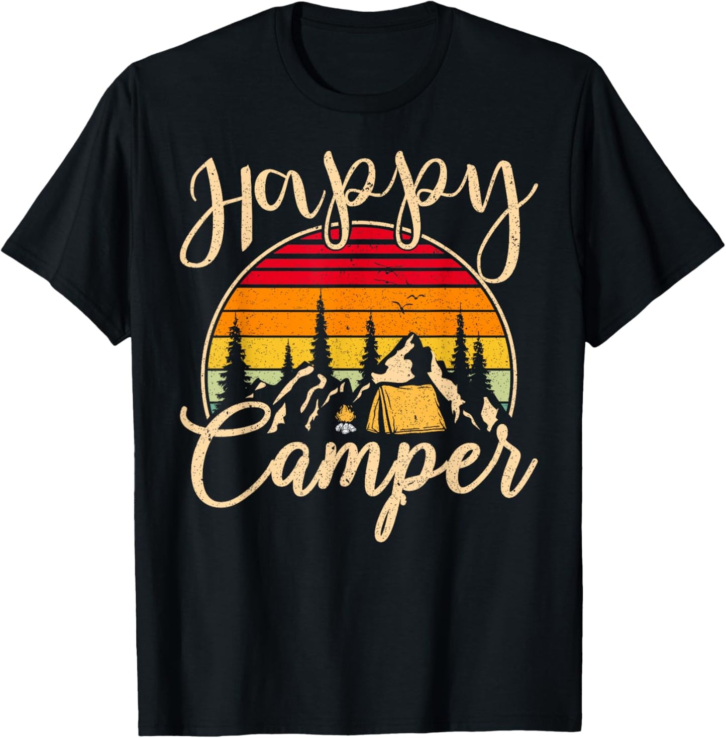 Funny Camper Outdoor Activity Camping Lover Happy Camper T-Shirt - T-Shirt | Black