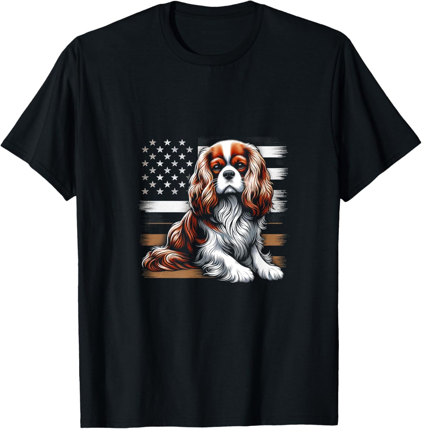 Cavalier King Charles Spaniel Vector USA Flag T-Shirt - T-Shirt | Black