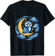 Lovely Owl Sitting On Crescent Moon With Stars T-Shirt - T-Shirt | Black
