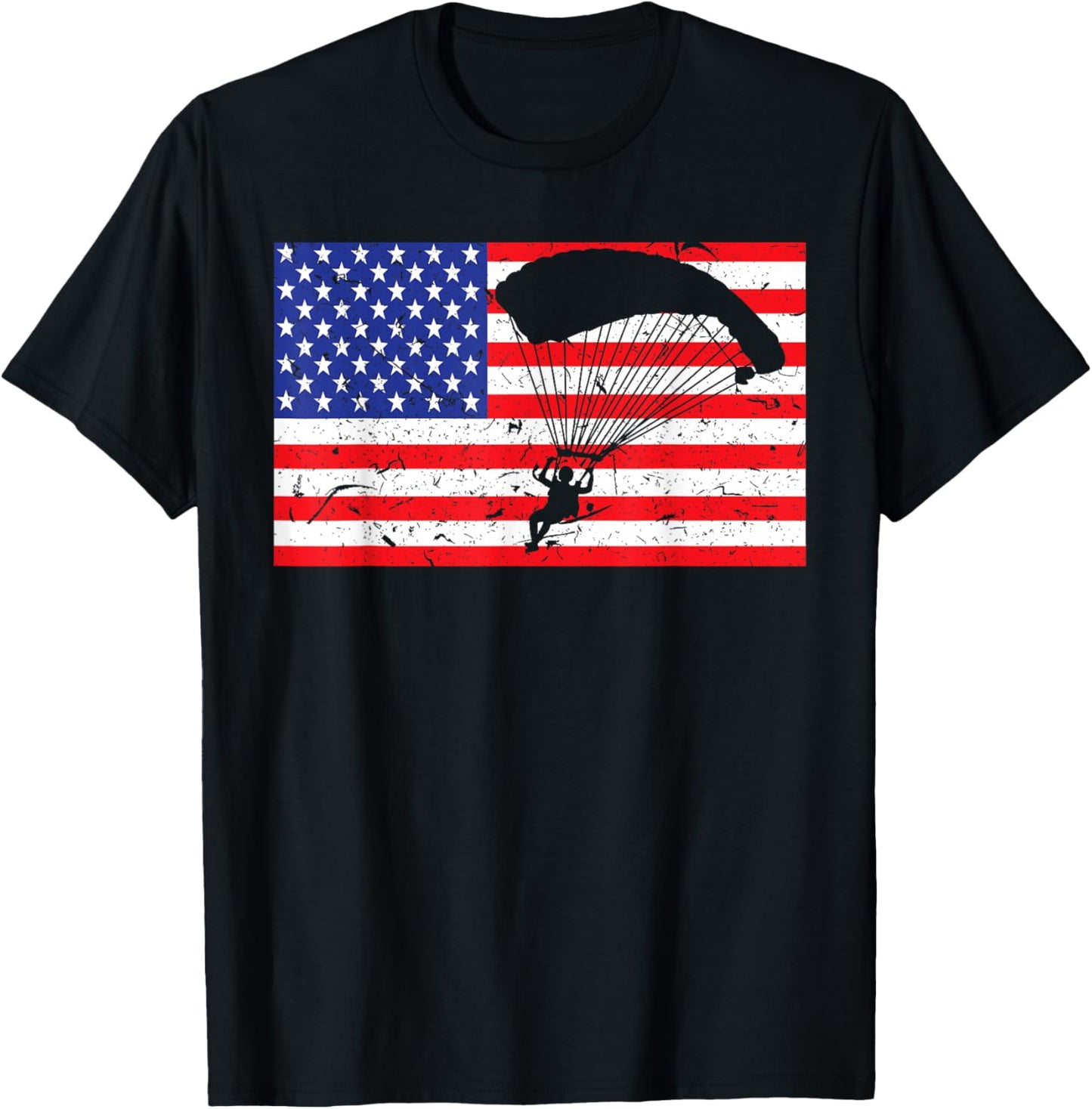 Distressed Parachuting USA American Flag Vintage Skydiving T-Shirt - T-Shirt | Black