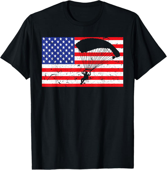 Distressed Parachuting USA American Flag Vintage Skydiving T-Shirt - T-Shirt | Black