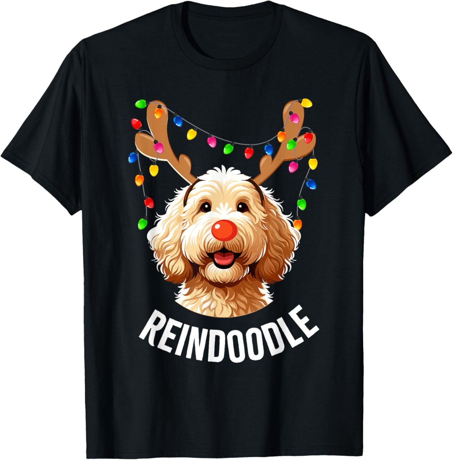 Christmas Goldendoodle Reindeer Doodle Dog Reindoodle Dog T-Shirt - T-Shirt | Black