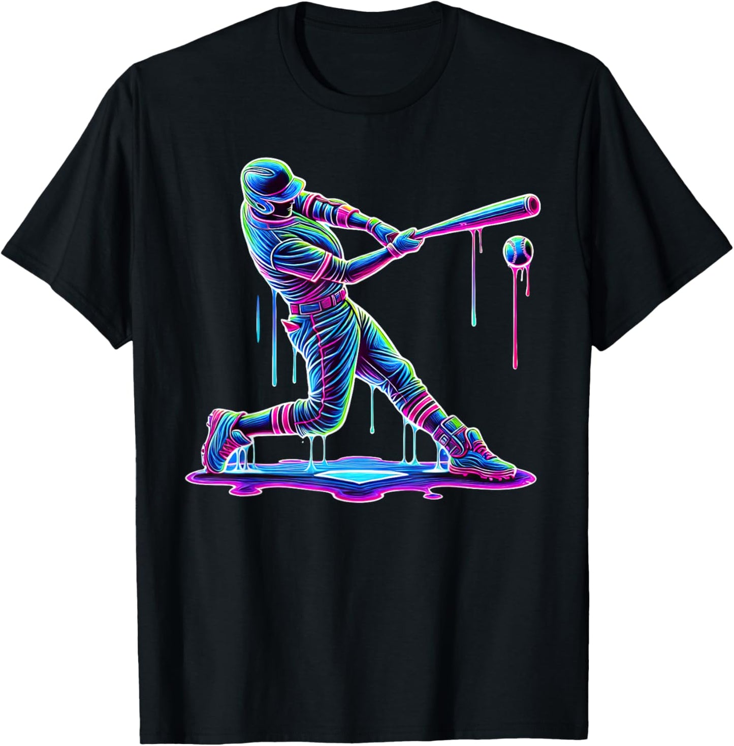 Ice Cream Drip Baseball Bat Baseball Player T-Shirt - T-Shirt | Black