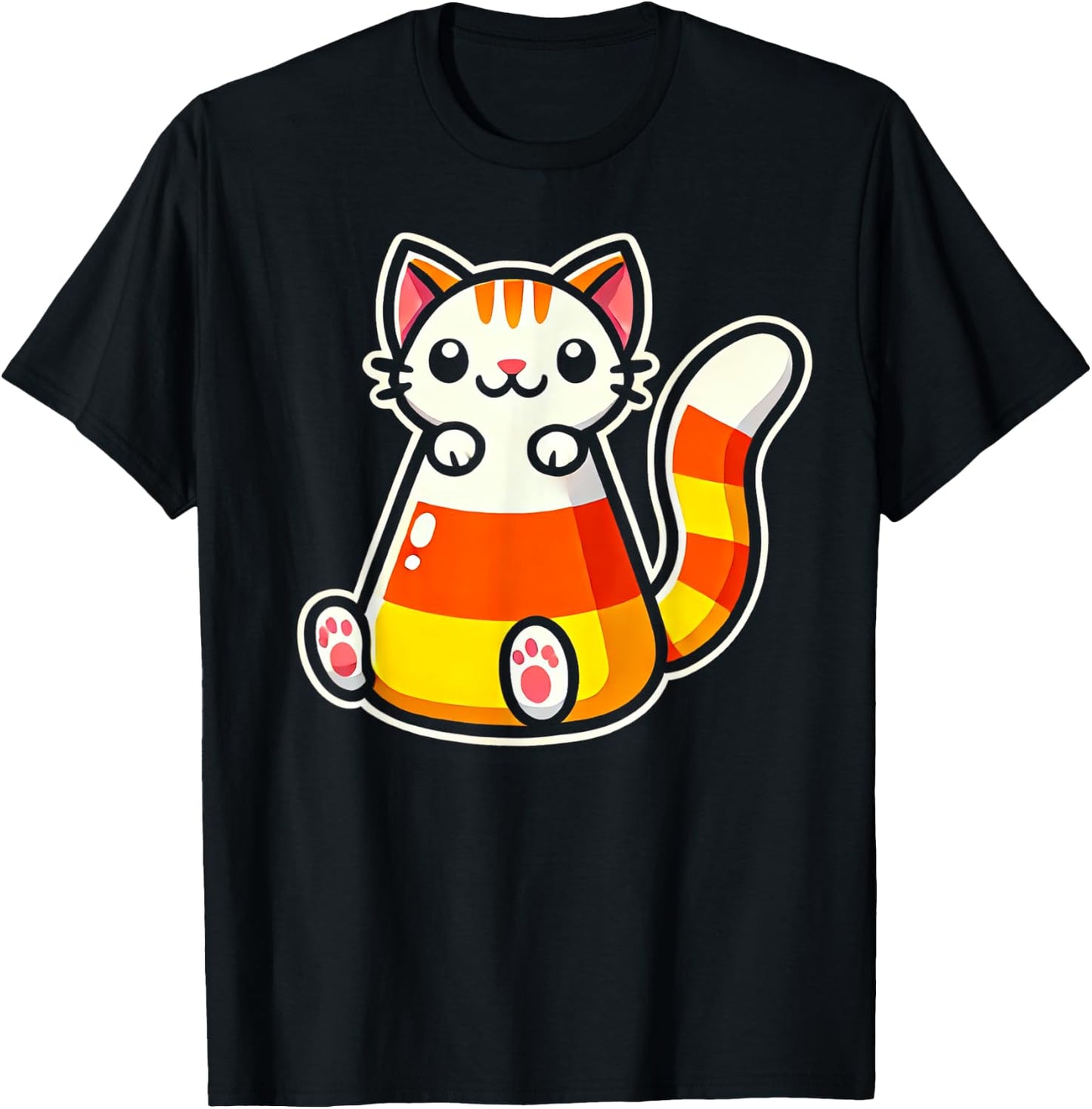 Candy Corn Cat Halloween Squish Kitty Kitten Women Kids T-Shirt - T-Shirt | Black