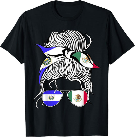 El Salvador Flag Mexico Grown Women Girl Country T-Shirt - T-Shirt | Black