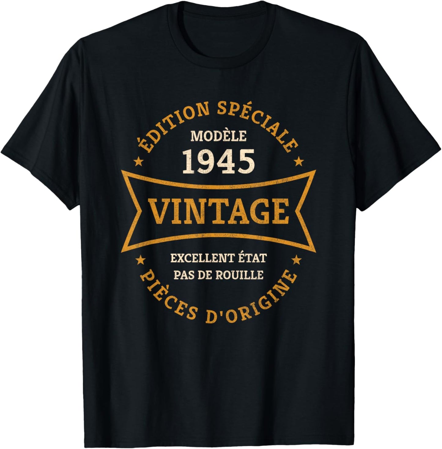 80th Anniversary Vintage Born in 1945 Design Eighty Years , Black, S T-Shirt - T-Shirt | Black