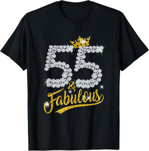 55 and Fabulous 55th Birthday Diamond Crown Girls T-Shirt - T-Shirt | Black