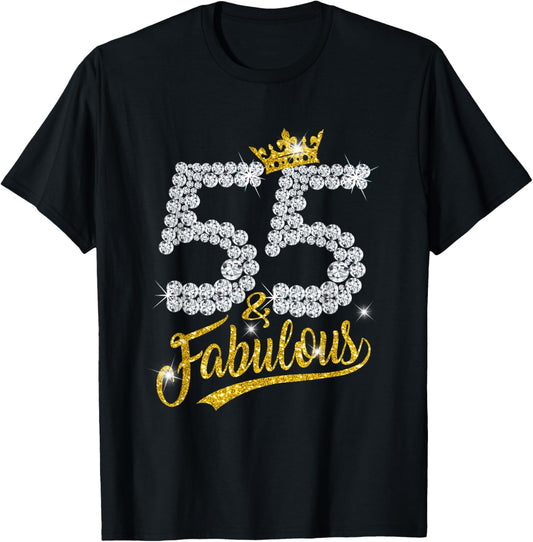 55 and Fabulous 55th Birthday Diamond Crown Girls T-Shirt - T-Shirt | Black