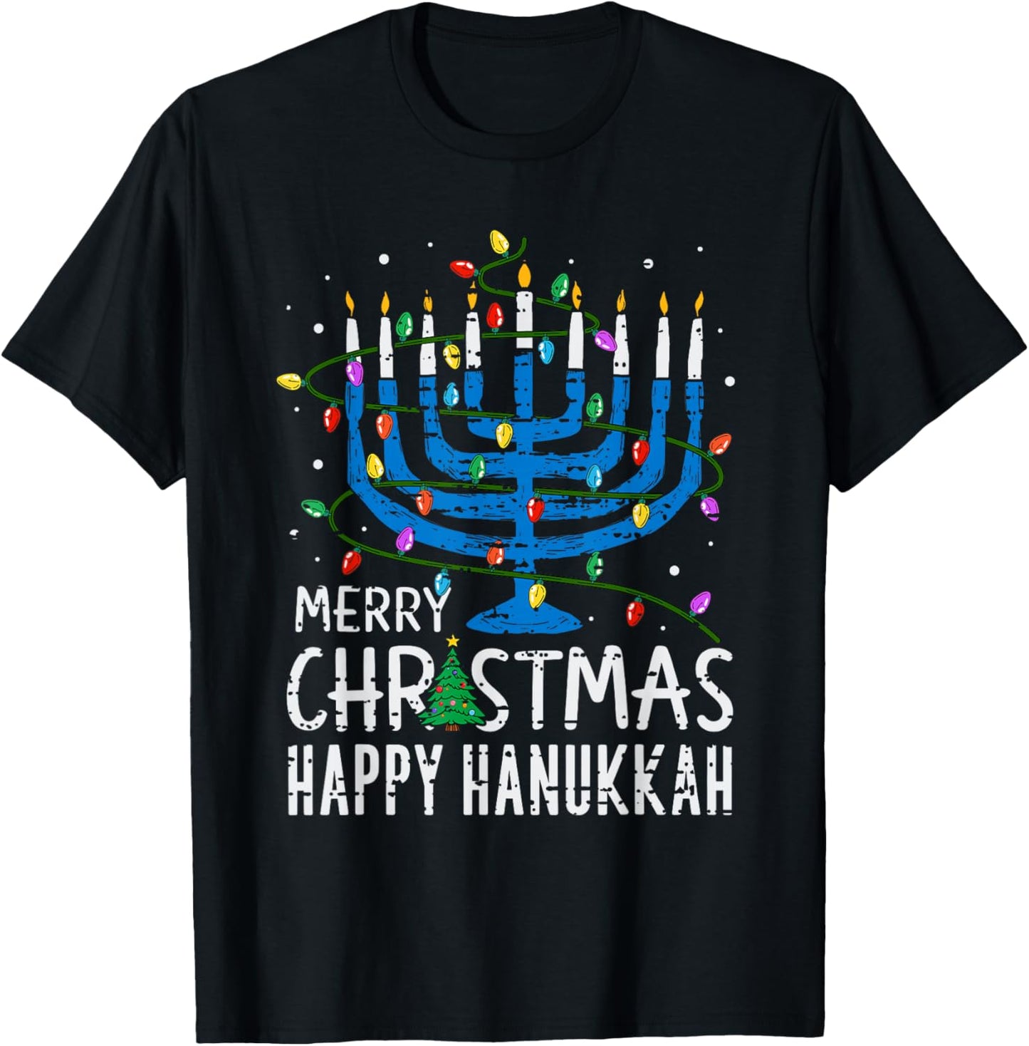 Merry Chrismukkah Happy Christmas Hanukkah Chanukah Jewish T-Shirt - T-Shirt | Black