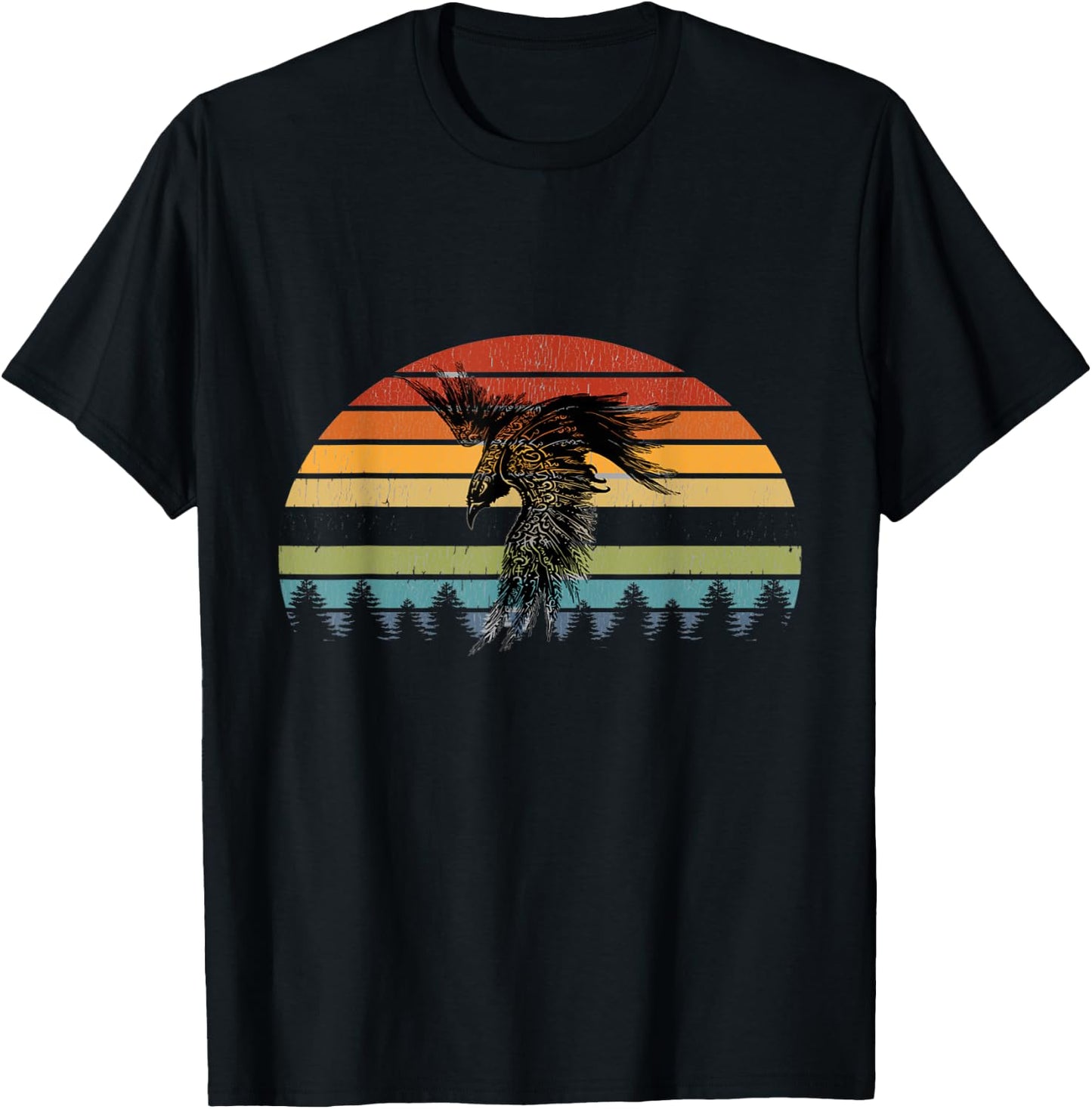 Crow Raven Norse Cool Viking Retro Sun for Vikings lover T-Shirt - T-Shirt | Black