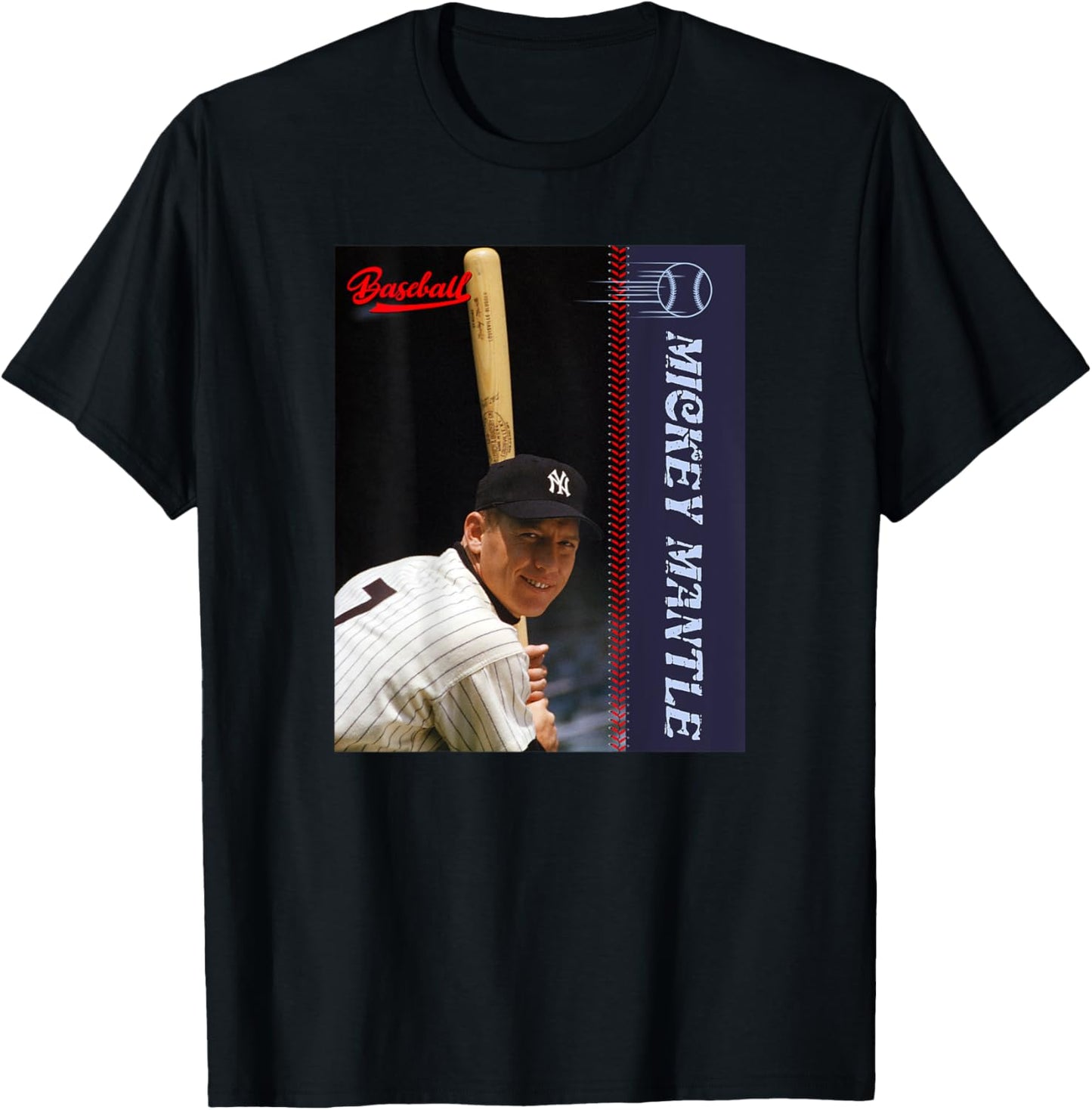 Mickey Mantle_Baseball_001_Back Printed T-Shirt - T-Shirt | Black