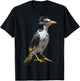 Myna Bird Motif Animal Illustration Music Headphone Myna T-Shirt - T-Shirt | Black