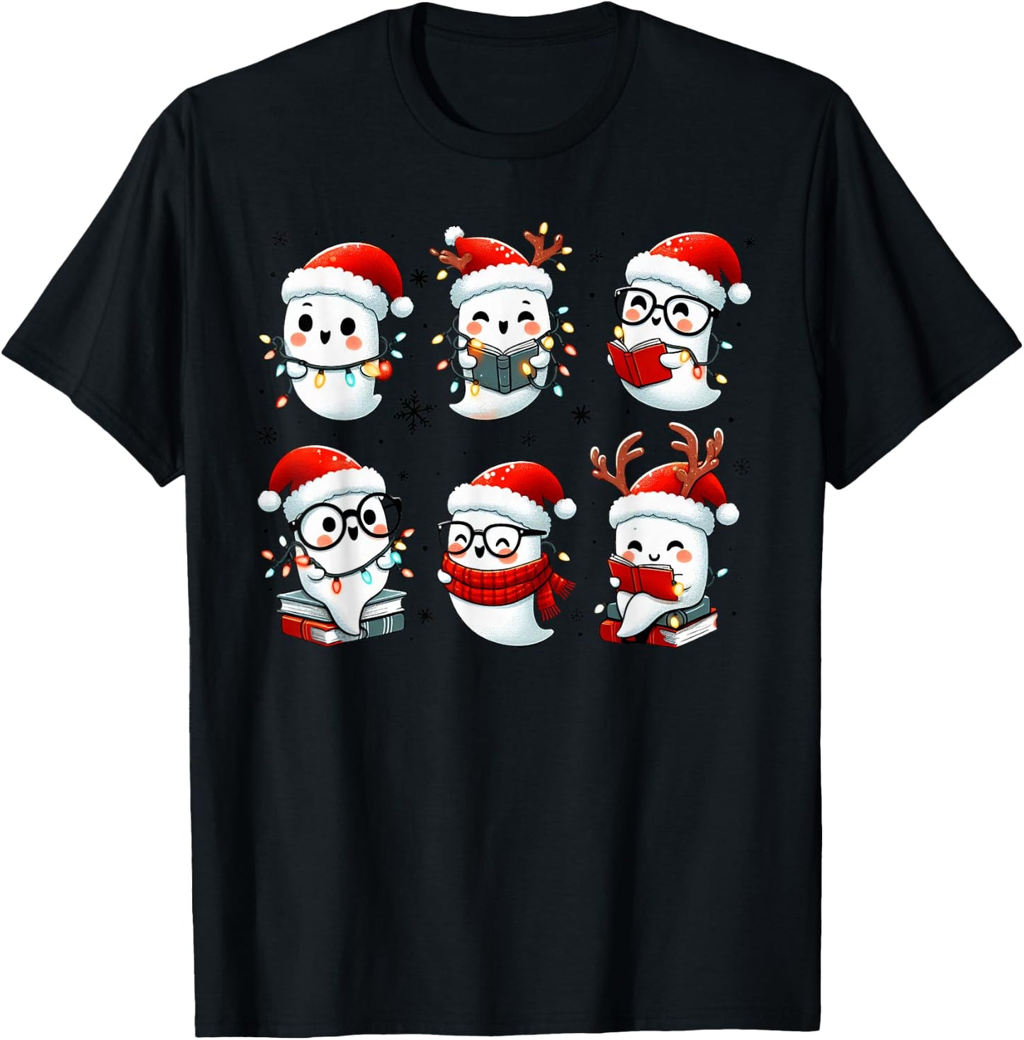 Funny Ghost Book Reading Christmas Books Lover Teacher Kids T-Shirt - T-Shirt | Black