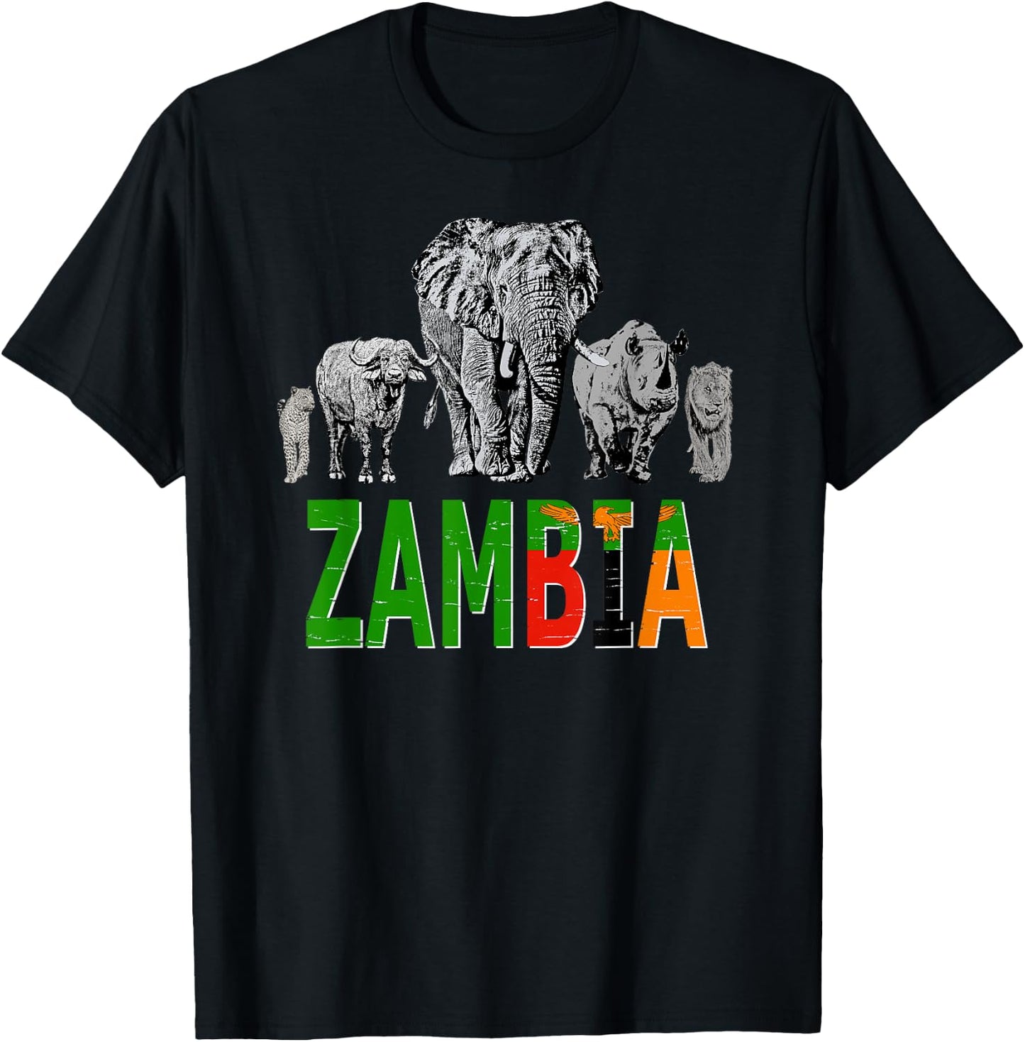 Big Five Zambia Pride Wildlife T-Shirt - T-Shirt | Black